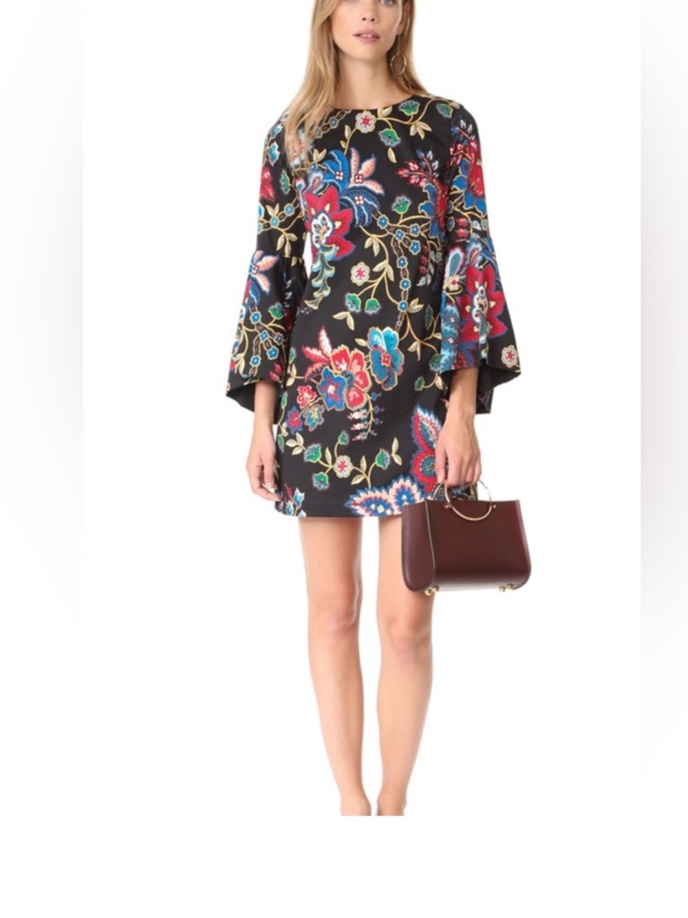 Alice + Olivia Thym Trumpet Sleeve Floral Dress